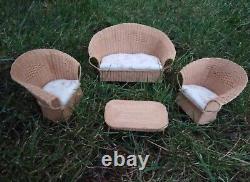 1.12 scale Dolls House Miniature Wicker Furniture Set of Two Armchairs, a Settee