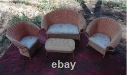 1.12 scale Dolls House Miniature Wicker Furniture Set of Two Armchairs, a Settee