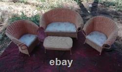 1.12 scale Dolls House Miniature Wicker Furniture Set of Two Armchairs, a Settee