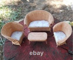 1.12 scale Dolls House Miniature Wicker Furniture Set of Two Armchairs, a Settee
