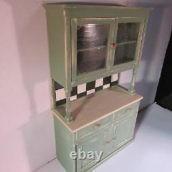 1/12 scale doll house miniature hand painted green kitchen hutch dresser