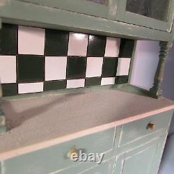 1/12 scale doll house miniature hand painted green kitchen hutch dresser