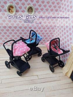 1/12th Scale Miniature PINK Dollhouse Stroller/Pushchair & attachable Car Seat