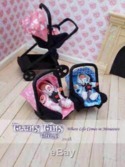 1/12th Scale Miniature PINK Dollhouse Stroller/Pushchair & attachable Car Seat