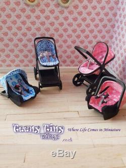 1/12th Scale Miniature PINK Dollhouse Stroller/Pushchair & attachable Car Seat