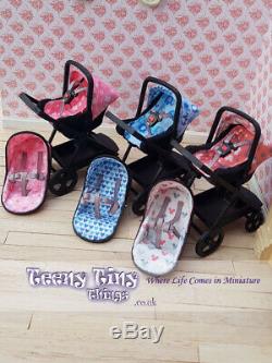 1/12th Scale Miniature PINK Dollhouse Stroller/Pushchair & attachable Car Seat