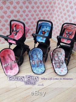 1/12th Scale Miniature PINK Dollhouse Stroller/Pushchair & attachable Car Seat