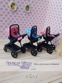 1/12th Scale Miniature PINK Dollhouse Stroller/Pushchair & attachable Car Seat