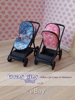 1/12th Scale Miniature PINK Dollhouse Stroller/Pushchair & attachable Car Seat