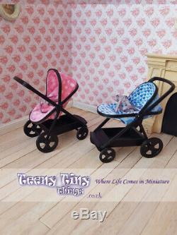 1/12th Scale Miniature PINK Dollhouse Stroller/Pushchair & attachable Car Seat