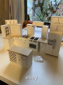 112 Doll House Miniatures Kitchen White Furniture Set Complete 15 Pc Set NIB
