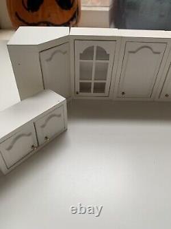 112 Doll House Miniatures Kitchen White Furniture Set Complete 15 Pc Set NIB
