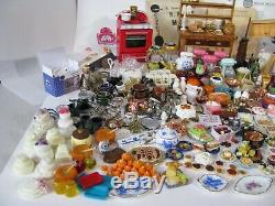 112 Dollhouse Kitchen LOT Pots Cake Dishes Bottles Plates Stove & ARTIST FOOD