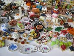 112 Dollhouse Kitchen LOT Pots Cake Dishes Bottles Plates Stove & ARTIST FOOD