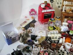 112 Dollhouse Kitchen LOT Pots Cake Dishes Bottles Plates Stove & ARTIST FOOD