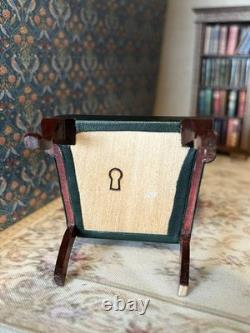 112 Escutcheon Miniatures Green Leather Armchair Wingback. Dolls House