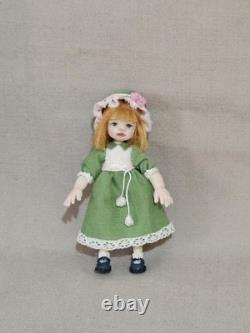 112 OOAK Dolls House Miniature Little Girl Doll, Teddy & Wicker Chair