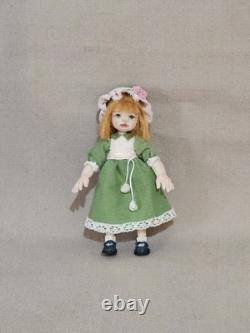 112 OOAK Dolls House Miniature Little Girl Doll, Teddy & Wicker Chair