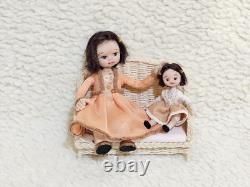 112 OOAK Dolls House Miniature Little Girl Doll, Toy Dolly & Wicker Settee