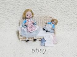 112 OOAK Dolls House Miniature Little Girl Doll, Toy Dolly & Wicker Settee