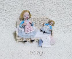 112 OOAK Dolls House Miniature Little Girl Doll, Toy Dolly & Wicker Settee