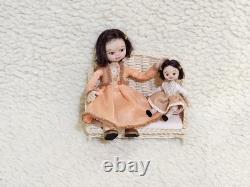 112 OOAK Dolls House Miniature Little Girl Doll, Toy Dolly & Wicker Settee