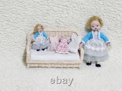112 OOAK Dolls House Miniature Little Girl Doll, Toy Dolly & Wicker Settee