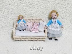 112 OOAK Dolls House Miniature Little Girl Doll, Toy Dolly & Wicker Settee
