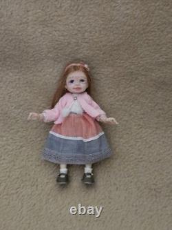 112 OOAK Dolls House Miniature Little Girl Doll & Wicker Chair