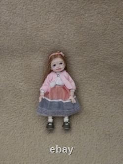 112 OOAK Dolls House Miniature Little Girl Doll & Wicker Chair