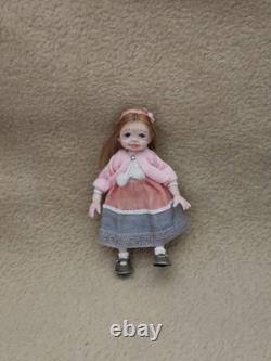 112 OOAK Dolls House Miniature Little Girl Doll & Wicker Chair