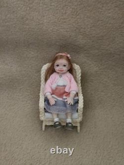 112 OOAK Dolls House Miniature Little Girl Doll & Wicker Chair
