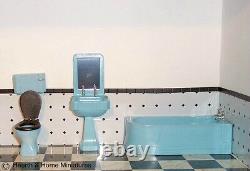 112 scale Dolls House Art Deco Bathroom set Blue BATBL