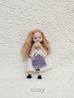 112 scale OOAK Dolls House Miniature Little Girl Doll, Toy Dolly & Wicker Chair