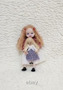 112 scale OOAK Dolls House Miniature Little Girl Doll, Toy Dolly & Wicker Chair