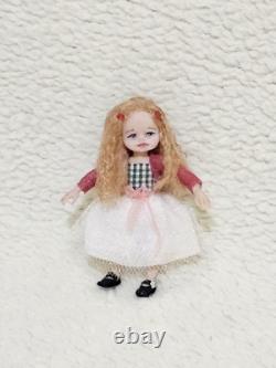 112 scale OOAK Dolls House Miniature Little Girl Doll, Toy Dolly & Wicker Chair