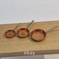 112th scale Dolls House, Set of 3 Solid Cooper Frying Pan Top Quality VS07