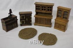 123 Piece Vintage Doll House Lot 5 Dolls, Furniture, Dishes, Toys & Accessories