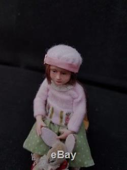 12th scale little girl doll with rabbit by The Giddy Kipper