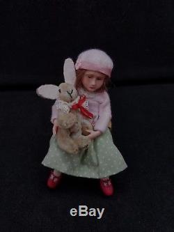 12th scale little girl doll with rabbit by The Giddy Kipper