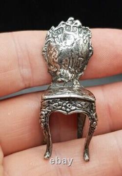 1901 Antique Sterling Silver Miniature Chair Dolls House Furniture B Muller