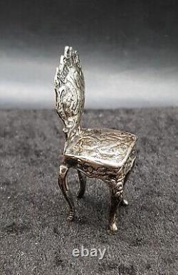 1901 Antique Sterling Silver Miniature Chair Dolls House Furniture B Muller