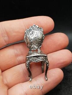 1901 Antique Sterling Silver Miniature Chair Dolls House Furniture B Muller