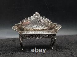 1901 Antique Sterling Silver Miniature Love Seat Dolls House Sofa Furniture