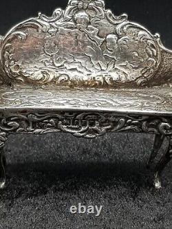 1901 Antique Sterling Silver Miniature Love Seat Dolls House Sofa Furniture