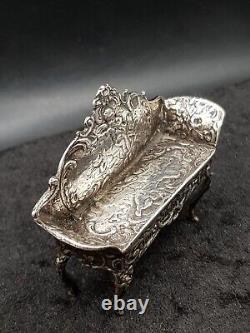 1901 Antique Sterling Silver Miniature Love Seat Dolls House Sofa Furniture