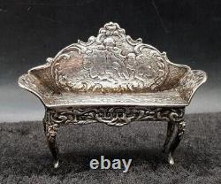 1901 Antique Sterling Silver Miniature Love Seat Dolls House Sofa Furniture