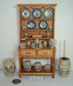 1980's Jane Newman 112 Mini Cupboard + 22 pieces of Jane Graber Stoneware & Pin