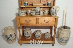 1980's Jane Newman 112 Mini Cupboard + 22 pieces of Jane Graber Stoneware & Pin