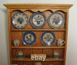 1980's Jane Newman 112 Mini Cupboard + 22 pieces of Jane Graber Stoneware & Pin